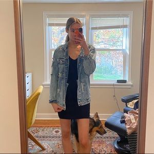 Oversized distressed denim jacket